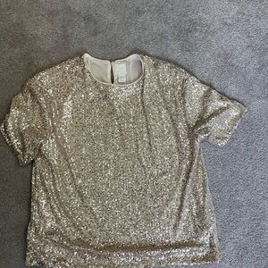H&M Cream Sequin Short Sleeve Blouse Size M